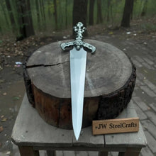 Load image into Gallery viewer, Handmade Medieval Fantasy Short Sword in Polished Steel with Gothic Cross Hilt for Collection, Cosplay and Display