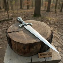 Load image into Gallery viewer, Handmade Medieval Fantasy Short Sword in Polished Steel with Gothic Cross Hilt for Collection, Cosplay and Display