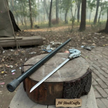 Load image into Gallery viewer, Handmade Cobra Head Sword Cane with Polished Steel Blade and Black Walking Shaft for Collection and Display
