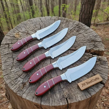 Load image into Gallery viewer, Handmade Drop Point Hunting Knife Set of 5-Piece Full Tang Blades with Red Resin Handles