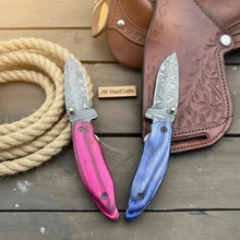 Load image into Gallery viewer, Persian Damascus Folding Knife Set with Pakka Wood Handles