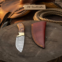 Load image into Gallery viewer, Handmade Damascus Field Knife 8” Bushcraft Knife Wood Handle with Leather Sheath