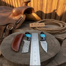 Load image into Gallery viewer, Handmade Damascus Skinner 7”–8” Knife Set Cowboy Ranch Blades Turquoise Handle with Sheath