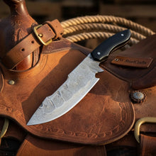 Load image into Gallery viewer, Damascus Field Knife 9” Blade Handmade Black Epoxy Resin Handle with Sheath