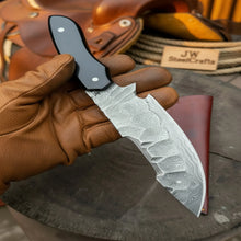 Load image into Gallery viewer, Damascus Field Knife 9” Blade Handmade Black Epoxy Resin Handle with Sheath