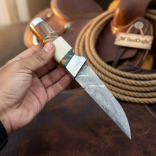 Load image into Gallery viewer, Hunting Knife 4.5” Damascus Steel Straight Back Blade Hybrid Wood Resin Handle Viking-Inspired