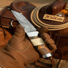 Load image into Gallery viewer, Hunting Knife 4.5” Damascus Steel Straight Back Blade Hybrid Wood Resin Handle Viking-Inspired