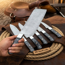 Load image into Gallery viewer, 7-Piece Hammer Forged Damascus Chef Knife Set with Black Pakka Wood Handles