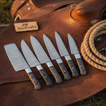 Load image into Gallery viewer, 7-Piece Hammer Forged Damascus Chef Knife Set with Black Pakka Wood Handles