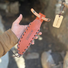 Load image into Gallery viewer, 10-Inch Hammered Spear Point Survival Knife — Ram Horn Black Resin Handle, Tiger Engraved Copper Bolster &amp; Leather Sheath
