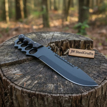 Load image into Gallery viewer, Knuckle Handle Tactical Knife Acid Etched Drop Point Fixed Blade