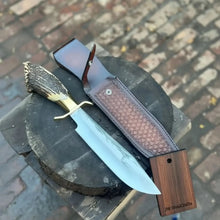 Load image into Gallery viewer, Handmade Carbon Steel Hunting Knife with Stag Horn Handle &amp; Leather Sheath