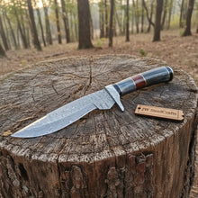 Load image into Gallery viewer, Handmade Damascus Bowie Knife with Colored Bone Handle | Full Tang Fixed Blade