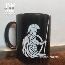 Load image into Gallery viewer, Spartan Warrior Mug | Black Ceramic Coffee Cup | JW SteelCrafts