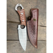 Load image into Gallery viewer, Handmade Damascus Karambit Hunting Knife with Brown Micarta Handle