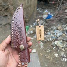 Load image into Gallery viewer, Handmade Damascus Karambit Hunting Knife with Brown Micarta Handle
