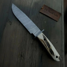 Load image into Gallery viewer, Handmade Damascus Hunting Knife with Stag Antler Bowie Blade