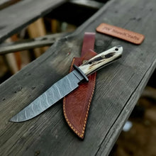 Load image into Gallery viewer, Handmade Damascus Hunting Knife with Stag Antler Bowie Blade