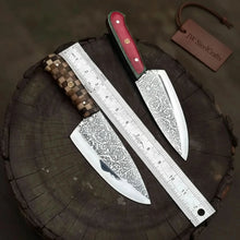 Load image into Gallery viewer, Acid-Etched Chef Knife with Red Pakka Wood &amp; Checker Brown Wood Handle