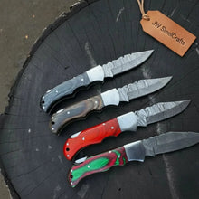 Load image into Gallery viewer, Handmade Damascus Steel Folding Knife 4 Premium Handle Variations