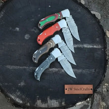 Load image into Gallery viewer, Handmade Damascus Steel Folding Knife 4 Premium Handle Variations