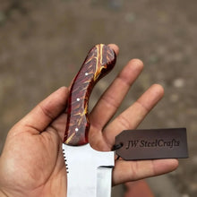 Load image into Gallery viewer, Stainless Steel Sheepsfoot Outdoor Knife Brown Orange Swirl Resin Handle