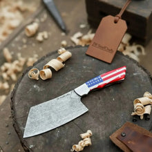 Load image into Gallery viewer, Ko Bunka Damascus Knife Reverse Tanto USA Flag Handle