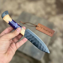 Load image into Gallery viewer, 5-Piece Chef Knife Set with Hammered Black Blades, Purple Resin &amp; Olive Wood Handles