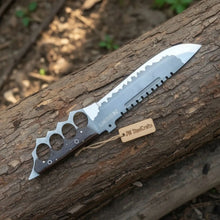 Load image into Gallery viewer, 14-Inch High Carbon Steel Combat Knife — Acid Etched Tanto Blade, Knuckle Duster Guard &amp; Wenge Wood Handle