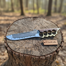 Load image into Gallery viewer, 14-Inch High Carbon Steel Combat Knife — Acid Etched Tanto Blade, Knuckle Duster Guard &amp; Wenge Wood Handle