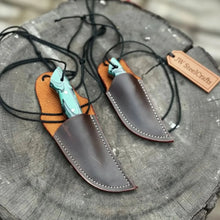 Load image into Gallery viewer, Neck Knife with Leather Sheath – Mini Damascus Pattern Blade | Green Resin Handle | JW SteelCrafts