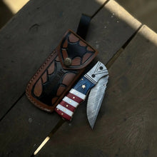 Load image into Gallery viewer, Damascus Folding Pocket Knife — American Flag Handle
