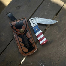 Load image into Gallery viewer, Damascus Folding Pocket Knife — American Flag Handle