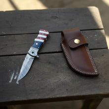 Load image into Gallery viewer, Damascus Folding Pocket Knife — American Flag Handle