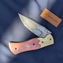 Load image into Gallery viewer, Engraved Bolster Folding Knife with Pink Bone Handle