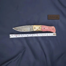 Load image into Gallery viewer, Engraved Bolster Folding Knife with Pink Bone Handle