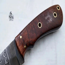 Load image into Gallery viewer, Damascus Skinner Knife 6” Fixed Blade rose wood Handle