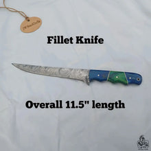 Load image into Gallery viewer, 11.5 Inch Damascus Steel Fillet Knife with Two-Tone Colored Wood Handle | JW SteelCrafts