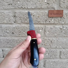 Load image into Gallery viewer, 13-Inch Forged Damascus Boning &amp; Fillet Knife — Blue and Red Two-Tone Resin Handle, Steel Bolster &amp; Silver Pins