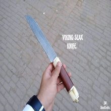 Load image into Gallery viewer, Skalder's Rosewood Seax Knife 11" Handmade Damascus Steel Viking Blade