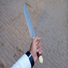 Load image into Gallery viewer, Skalder's Rosewood Seax Knife 11" Handmade Damascus Steel Viking Blade