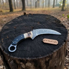 Load image into Gallery viewer, Handmade Damascus Karambit Knife with Horn Handle and Finger Ring