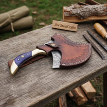 Load image into Gallery viewer, Damascus Steel Bushcraft Axe with Hardwood Handle &amp; Leather Sheath