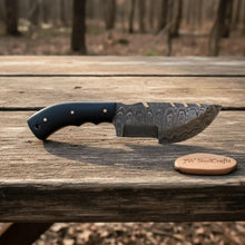 Load image into Gallery viewer, Handmade Damascus Tracker Knife with Black Micarta Handle, Fixed Blade Outdoor Hunting Knife
