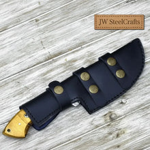 Load image into Gallery viewer, tracker knife Custom, 10", DAMASCUS KNIFE, Damascus steel knife, hunting, exotic Yellow Heart &amp; Walnut wood handle, leather sheath