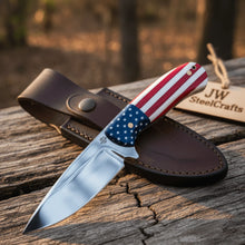 Load image into Gallery viewer, Handmade Drop Point Hunting Knife High Polish Bearing Steel Blade, USA Flag Handle