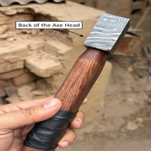 Load image into Gallery viewer, Heavy-Duty Damascus Camp Axe with Leather Wrap Handle