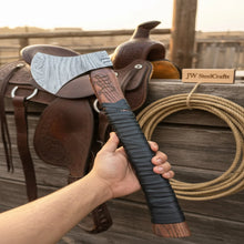 Load image into Gallery viewer, Heavy-Duty Damascus Camp Axe with Leather Wrap Handle
