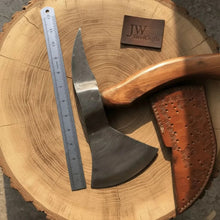 Load image into Gallery viewer, Damascus Bearded Spike Tomahawk with Forged Spike Poll