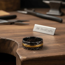 Load image into Gallery viewer, Hammered Damascus Gold Inlay Ring with Textured Surface